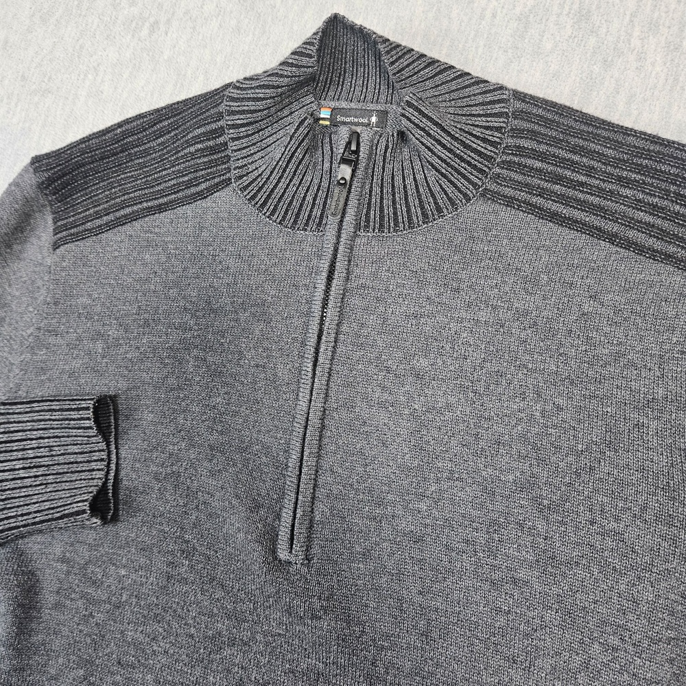Smartwool Sweater Mens L Gray 1/4 Zip Mock Neck Summit Lane Polyester Wool Nylon